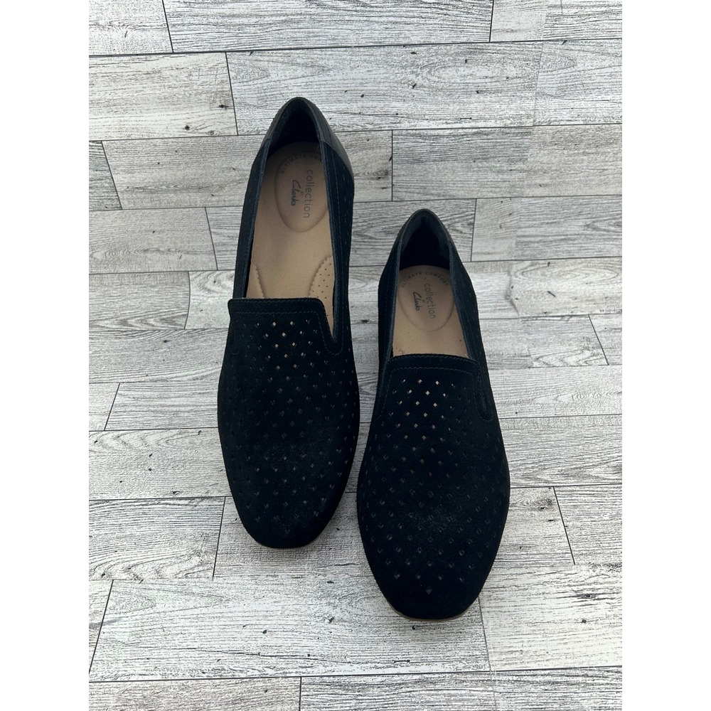 Clarks Collection Black Suede Perforated Loafers Womens‎ 9.5 N 261579243070